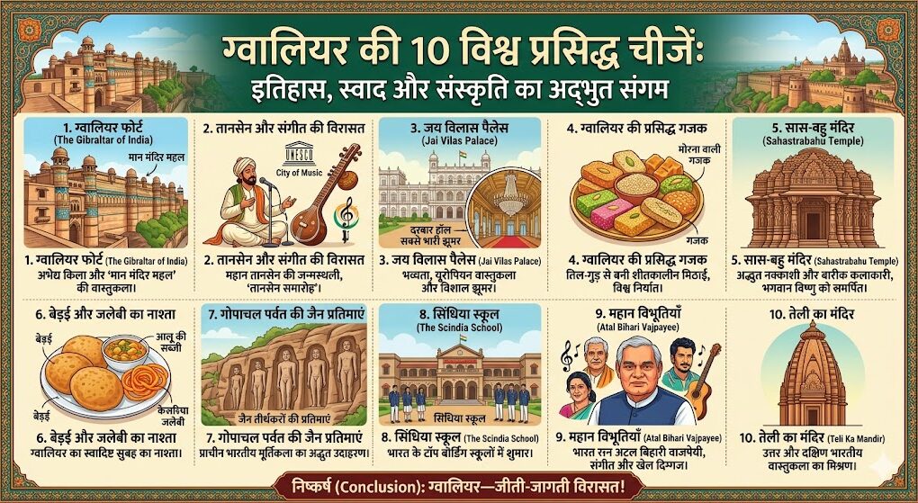 ग्वालियर (Gwalior) की उन 10 चीजों के बारे में जो पूरी दुनिया में मशहूर हैं।