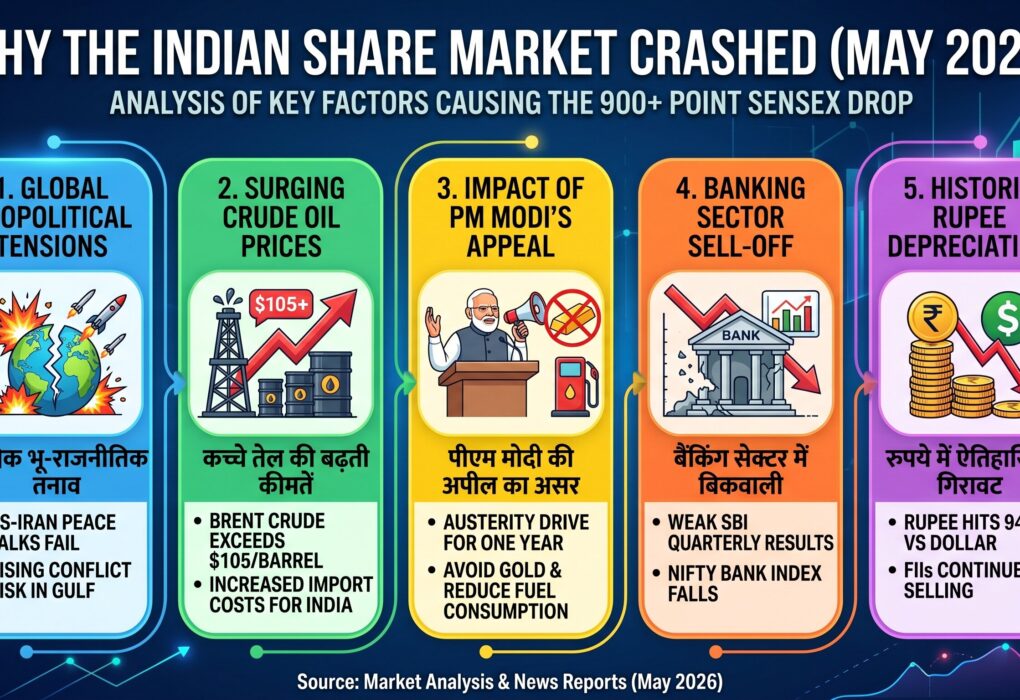 शेयर बाजार की गिरावट वाली फोटो लगाकर उसमें Share Market Crash May 2026