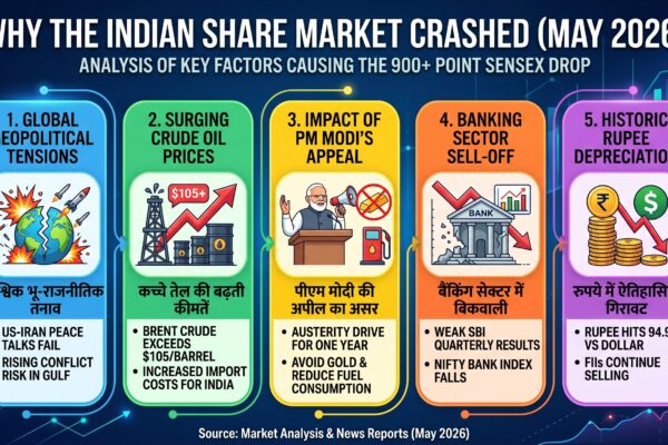 शेयर बाजार की गिरावट वाली फोटो लगाकर उसमें Share Market Crash May 2026