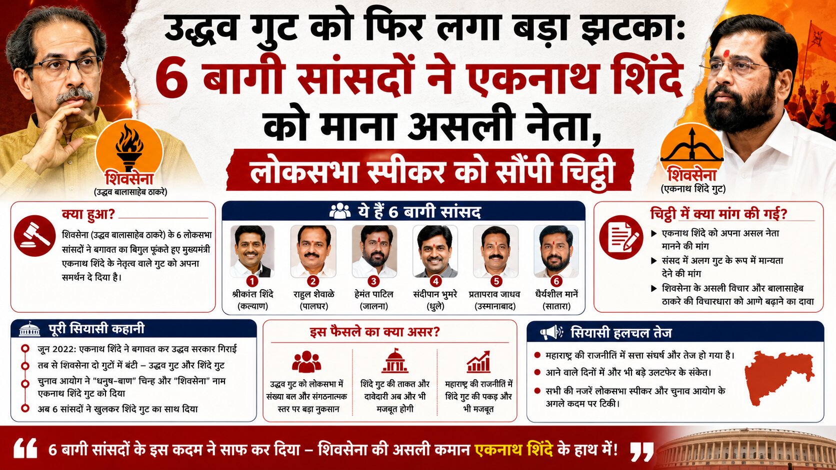 शिवसेना में बड़ी टूट, एकनाथ शिंदे असली शिवसेना
