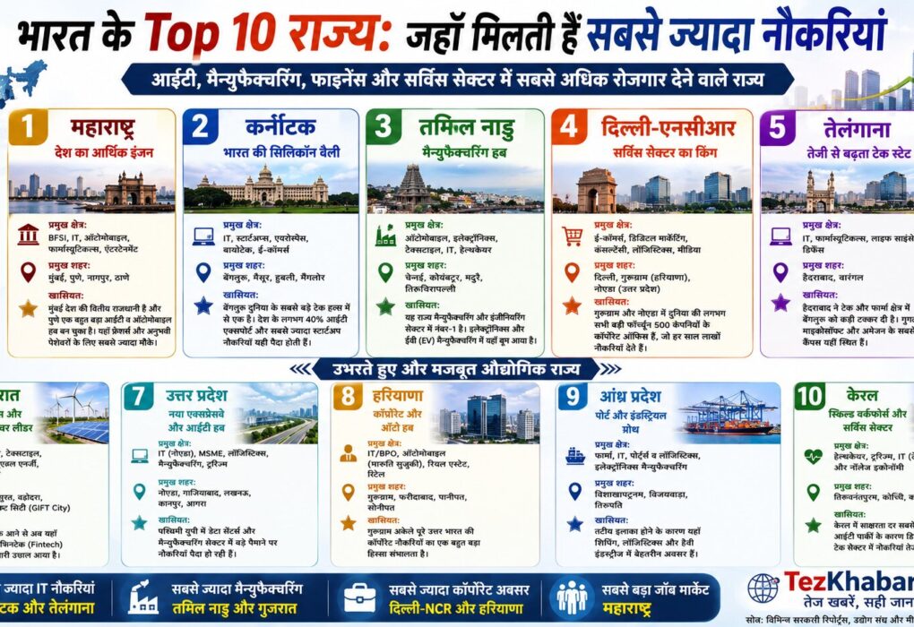 भारत के Top 10 राज्य जहाँ मिलती हैं सबसे ज्यादा नौकरियां