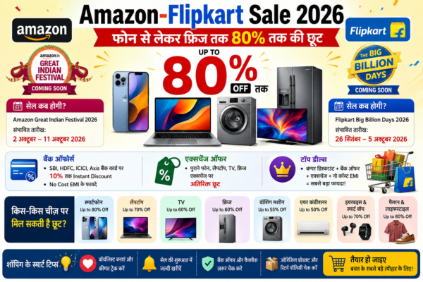 Amazon-Flipkart Sale 2026: फोन से लेकर फ्रिज तक 80% तक की छूट, जानें पूरी डिटेल