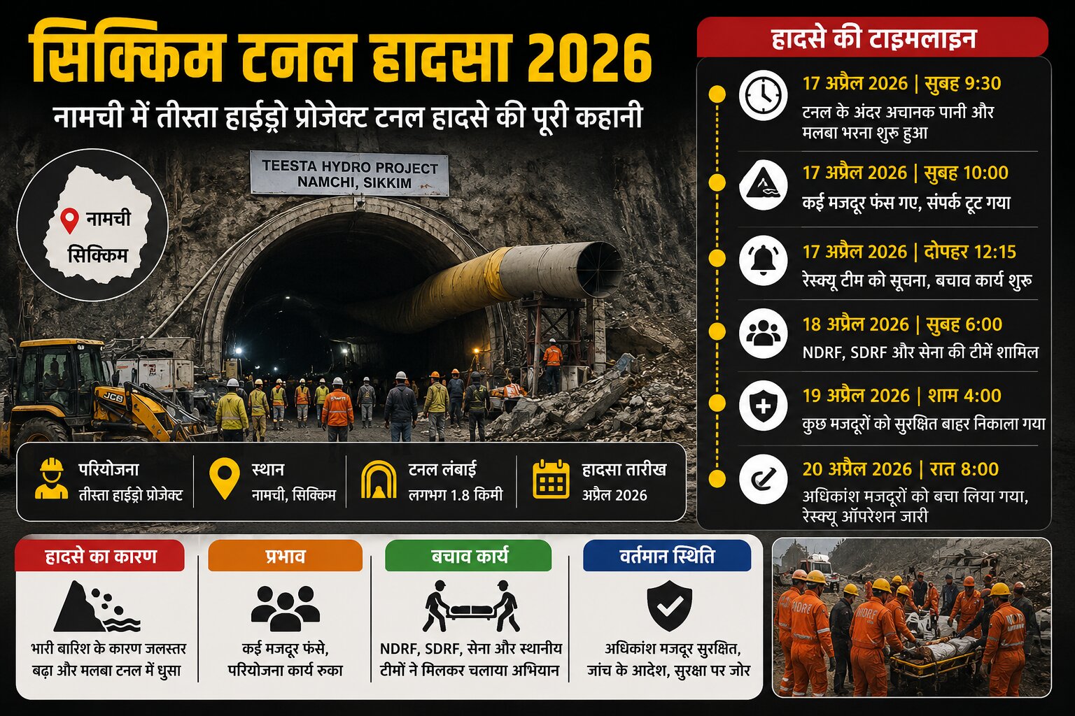 Sikkim tunnel hadsa NHPC की तीस्ता स्टेज