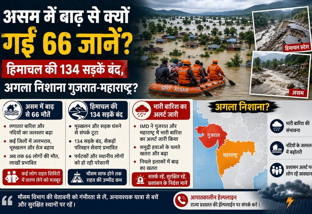 असम बाढ़ हिमाचल लैंडस्लाइड गुजरात महाराष्ट्र बारिश रेड अलर्ट मानसून तबाही