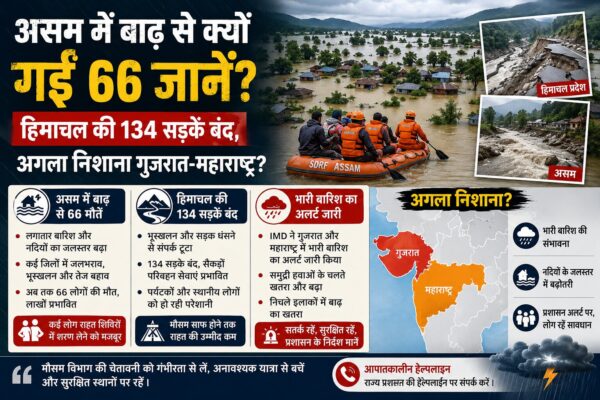 असम बाढ़ हिमाचल लैंडस्लाइड गुजरात महाराष्ट्र बारिश रेड अलर्ट मानसून तबाही
