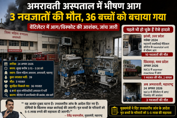 अमरावती जिला महिला अस्पताल के NICU में आग के बाद तीन नवजातों की मौत