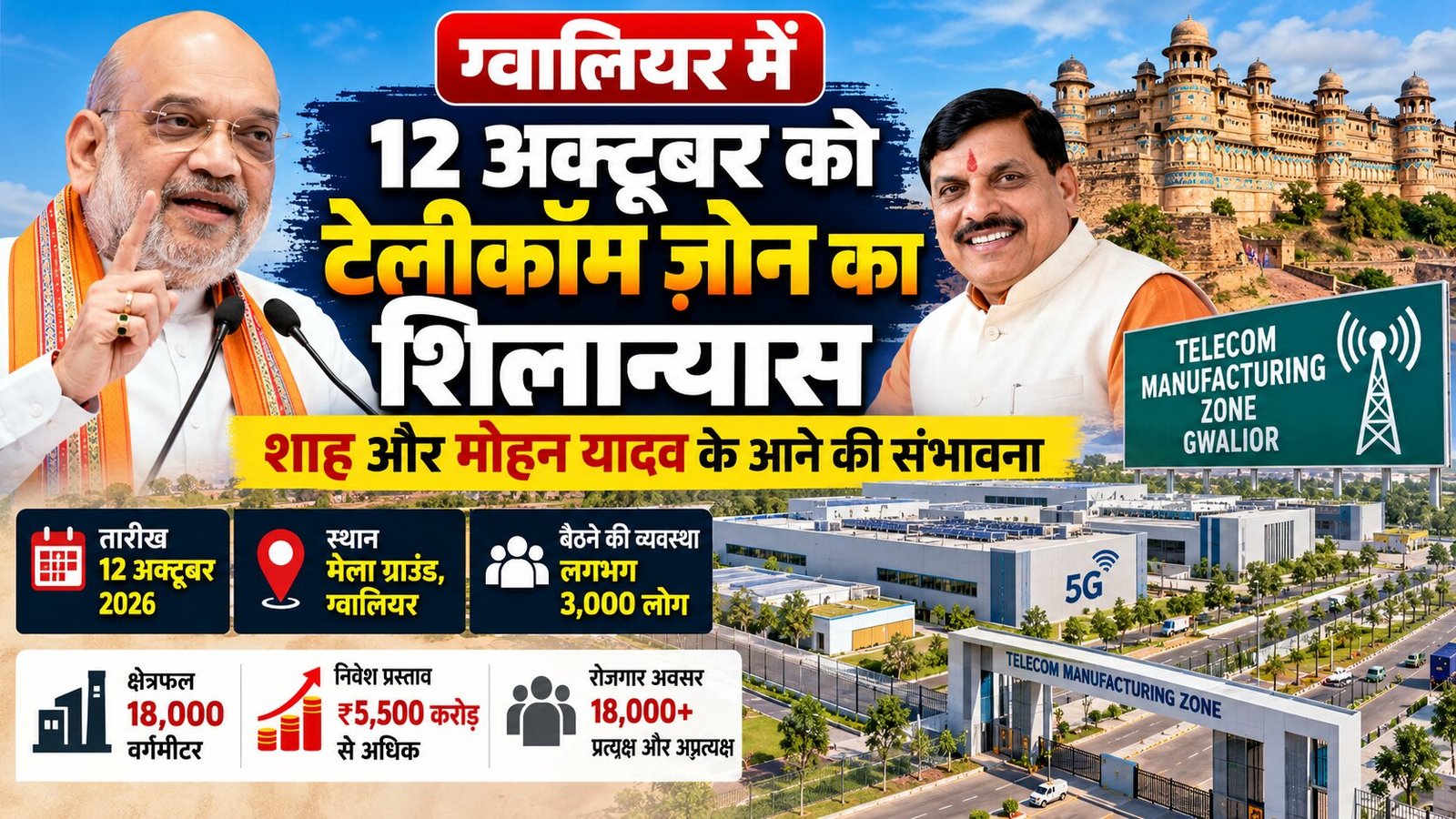 ग्वालियर में टेलीकॉम मैन्युफैक्चरिंग ज़ोन के शिलान्यास कार्यक्रम की तैयारी