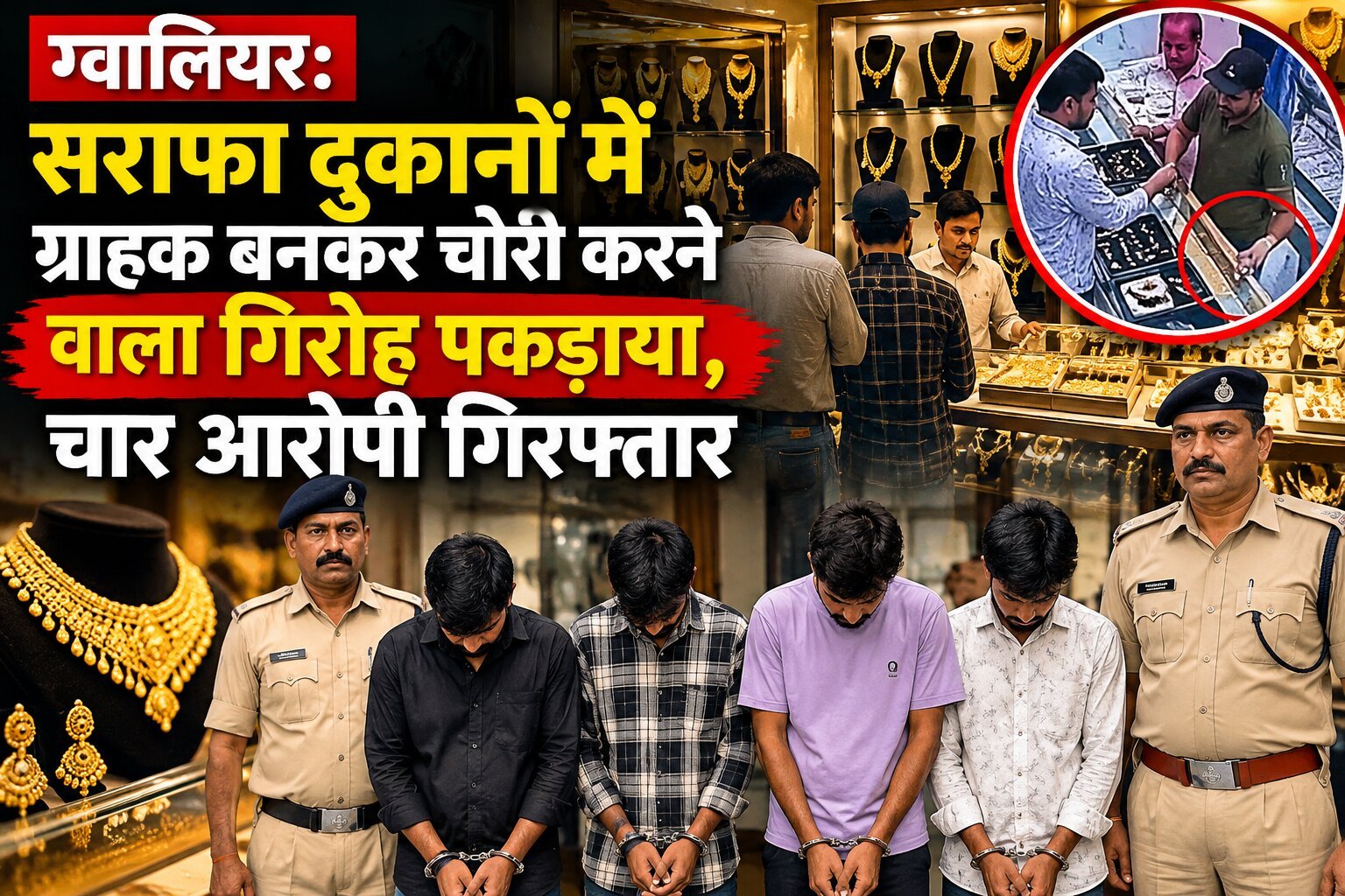 ग्वालियर सराफा दुकान में CCTV कैमरा और सोने के गहने